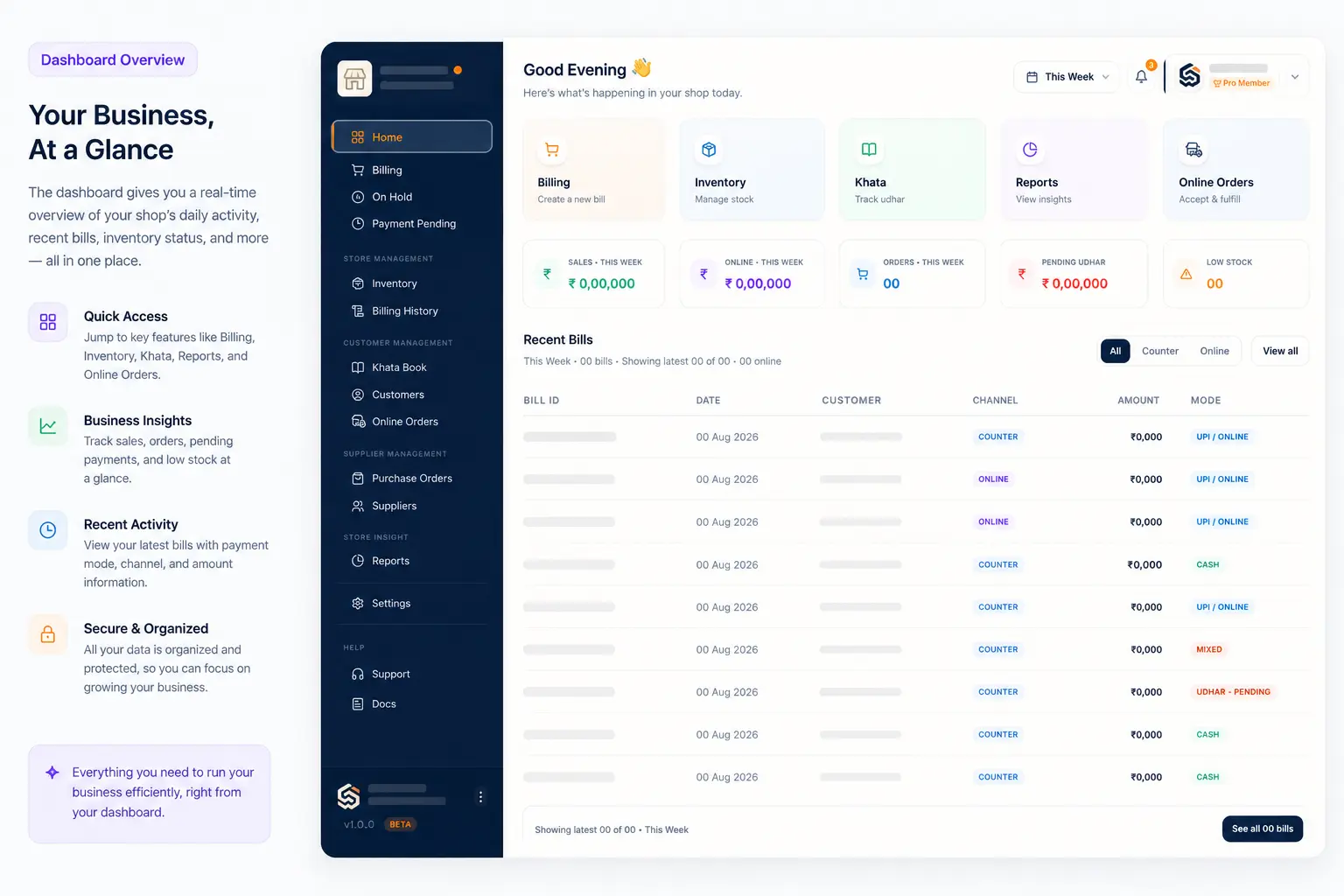 Home dashboard in LocalShopWala